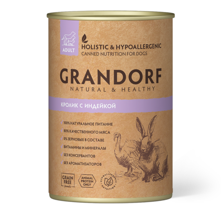 Grandorf консервы для собак (кролик с индейкой), 400 г