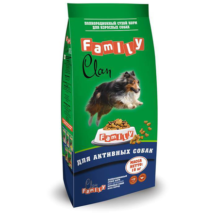 CLAN FAMILY Сухой корм д/активных собак с Курицей 15 кг