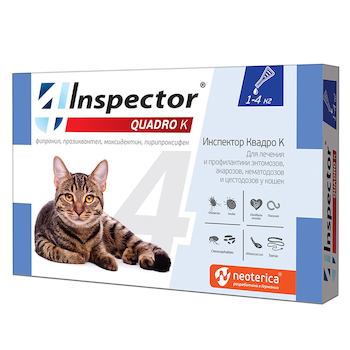 NEOTERICA Inspector Quadro K капли от внешних и внутренних паразитов для кошек от 1 до 4кг 1 пипетка