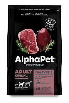 ALPHAPET SUPERPREMIUM Сухой корм для взрослых собак средних пород с Говядиной и Потрошками