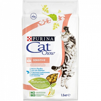 CAT CHOW Adult Sensitive Сухой корм для кошек с Чувствительным Пищеварением с Лососем и Рисом