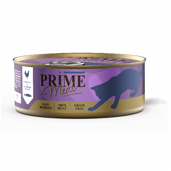PRIME MEAT Консервы для кошек Курица со скумбрией филе в желе ж/б 100г 137.4032