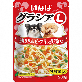 INABA ГРАЦИЯ-Л Корм для собак куриное филе с говядиной и овощами в желе 280гр пауч 139.1406