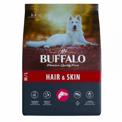 Mr.BUFFALO M/L HAIR & SKIN CARE Сухой корм для собак средних и крупных пород Лосось