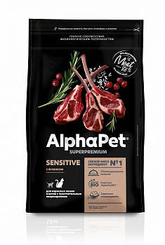 ALPHAPET SUPERPREMIUM Сухой корм для взрослых  кошек с чувствительным пищеварением с Ягненком