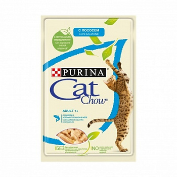 CAT CHOW Пауч для кошек Лосось и Зеленый горошек кусочки в желе 85 г
