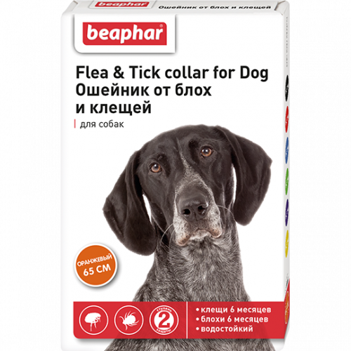 BEAPHAR Flea & Tick Collar Ошейник от блох и клещей для собак 65 см (оранжевый)