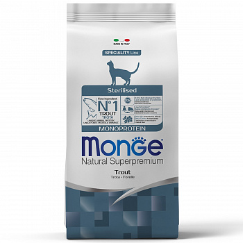 MONGE CAT Корм для кошек Speciality Line MONOPROTEIN стерилизованных из Форели