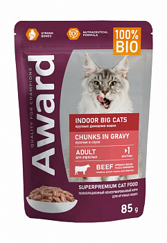 AWARD пауч для кошек Indoor big cats крупных пород говядина в соусе 85 гр 7176991