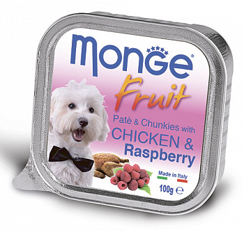 MONGE DOG Fruit Консервы д/собак Курица с Малиной паштет 100 г