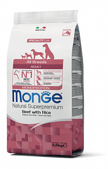 MONGE DOG Monoprotein All Breeds Beef&Rice Сухой корм д/собак Говядина с Рисом