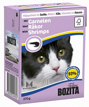 BOZITA Консервы для кошек кусочки в соусе с Креветками 370 г