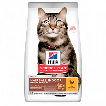 HILL'S SP Hairball Indoor Mature Adult cat Сухой корм д/кошек старше 7 лет Вывод шерсти с Курицей