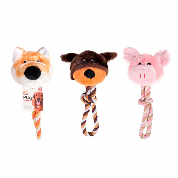 KARLIE-FLAMINGO Игрушка д/собак Голова животного, плюш+веревка, дизайн в асс-те  30 см