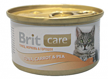 BRIT Care Tuna, Carrot&Pea Консервы д/кошек Тунец, Морковь, горошек 80 г