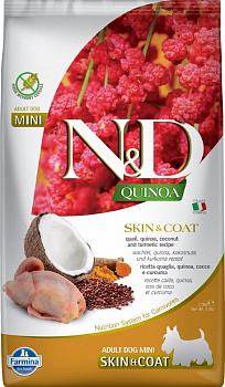 FARMINA N&D Quinoa Skin&Coat Беззерновой сухой корм д/собак мини пород Кожа и Шерсть Перепел и Киноа