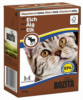 BOZITA Консервы для кошек кусочки в желе с мясом Лося 370 г