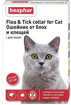 BEAPHAR Flea & Tick Collar Ошейник от блох и клещей для кошек 35 см (красный)