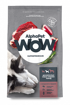 ALPHAPET WOW SUPERPREMIUM Сухой корм для взрослых собак средних пород с Говядиной и Сердцем