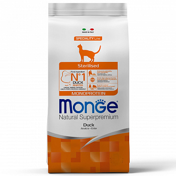 MONGE CAT Корм для кошек Speciality Line MONOPROTEIN стерилизованных из Утки
