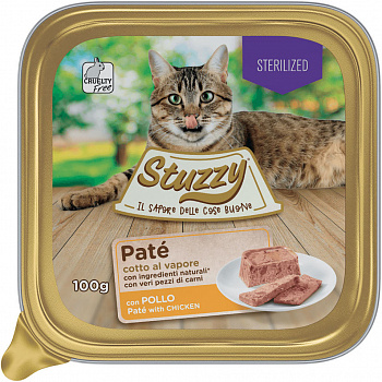 STUZZY PATE Консервы д/стерилизованных кошек паштет с кусочками мяса с Курицей 100 г