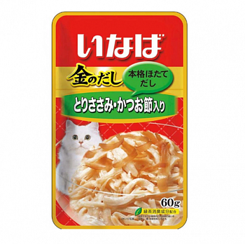 INABA КИННОДАСИ Корм для кошек Куриное филе + кацуобуси в желе 60гр пауч 139.1343