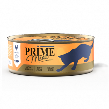 PRIME MEAT Консервы для кошек Курица с лососем филе в желе ж/б 100 гр*12 шт