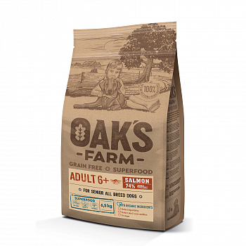 OAK`S FARM Grain Free Беззерновой сухой корм для собак мелких пород старше 6 лет с Лососем
