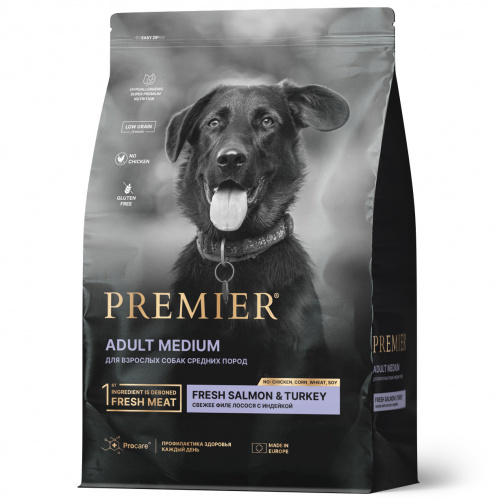 Premier Dog Корм для собак ADULT Medium Salmon&Turkey средних пород Лосось с Индейкой