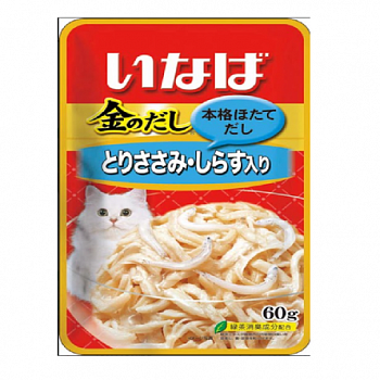 INABA КИННОДАСИ Корм для кошек Куриное филе + мальки ширасу в желе 60гр пауч 139.1346