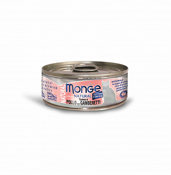 MONGE CAT Natural Tuna & Сhicken with Shrimps Консервы д/кошек Тунец, Курица и Креветки 80 г