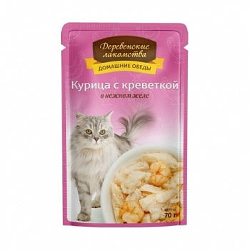 ДОМАШНИЕ ОБЕДЫ Пауч д/кошек Курица с креветкой в нежном желе 70 г