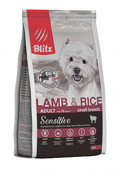 BLITZ Sensitive Adult Small Сухой корм д/собак мелких пород Чувствит пищевар Ягненок и Рис