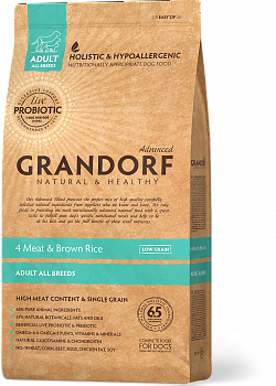 Grandorf probiotic 4 вида мяса с бурым рисом для всех пород собак