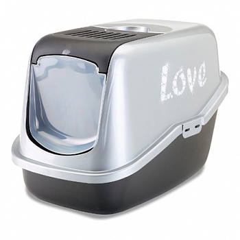 SAVIC Туалет-домик д/кошек Nestor Impression, серебристо-серый Love 56х39х38,5 см