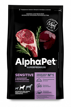 ALPHAPET SUPERPREMIUM Сухой корм для собак с чувствительным пищеварением с Бараниной и Потрошками
