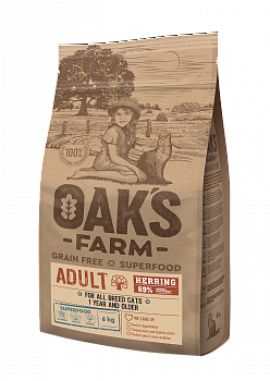 OAK`S FARM Grain Free Беззерновой сухой корм для кошек с Сельдью