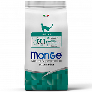 MONGE CAT Корм для кошек Daily Line HAIRBALL выведение шерсти из Курицы