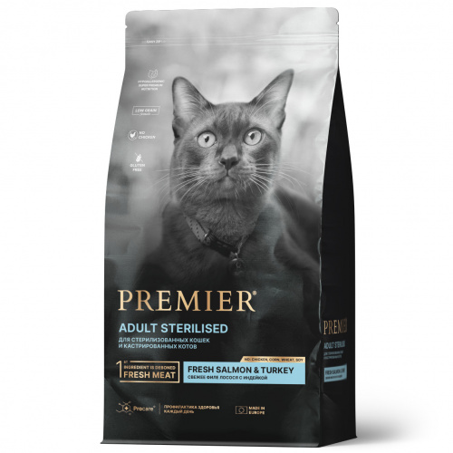 Premier Cat Корм для кошек STERILISED Salmon&Turkey для стерилизованных Лосось Индейка