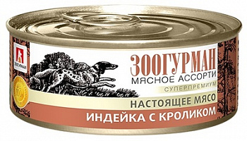 ЗООГУРМАН Мясное Ассорти Консервы для собак с Индейкой и Кроликом 100 г