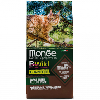 MONGE CAT Корм для котят и кошек BWild GRAIN FREE крупных пород беззерновой из мяса Буйвола