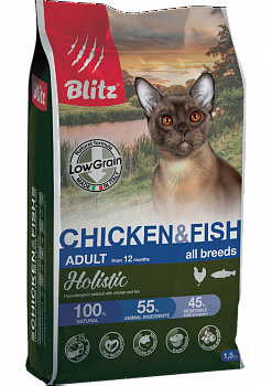 BLITZ Holistic Low Grain Chicken&Fish Низкозерновой сухой корм д/кошек Курица и Рыба