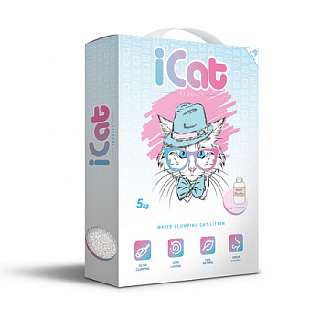 iCAT Наполнитель Комкующийся белый с Ароматом Детской Присыпки ( в коробке)  5 кг