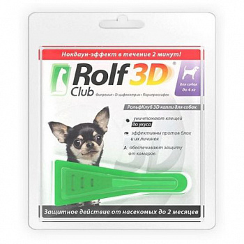 NEOTERICA Rolf Club 3D капли от блох и клещей для собак весом до 4 кг