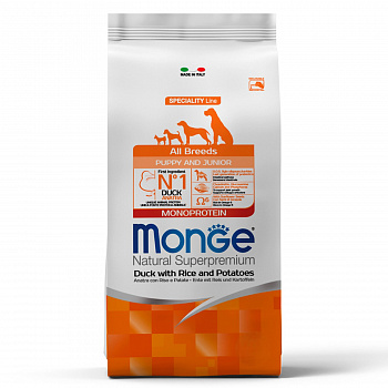 MONGE DOG Корм для щенков Speciality Line MONOPROTEIN All Breeds всех пород Утка рис картофель