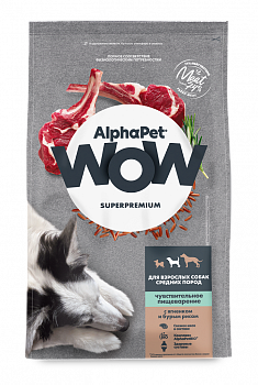 ALPHAPET WOW SUPERPREMIUM Сухой корм для собак средних пород с чувствительным пищеварением Ягненок