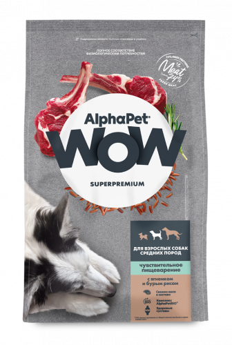 ALPHAPET WOW SUPERPREMIUM Сухой корм для собак средних пород с чувствительным пищеварением Ягненок