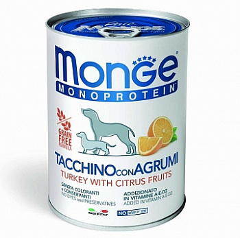 MONGE DOG Monoprotein Fruits Консервы д/собак Индейка и Цитрусовые паштет 400 г