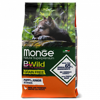 MONGE DOG Корм для щенков BWild GRAIN FREE Puppy & junior беззерновой Утка картофель