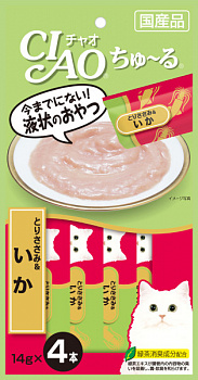 INABA ЧАО ЧУРУ Пюре для кошек Куриное филе и кальмар 14гр*4 139.2246